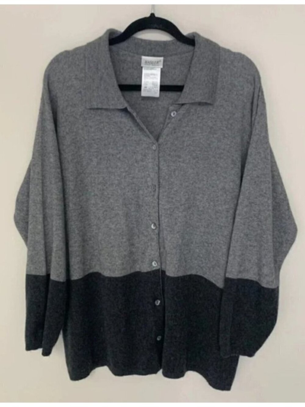 Basler Black Grey Cashmere Silk Button Up Cardigan 44